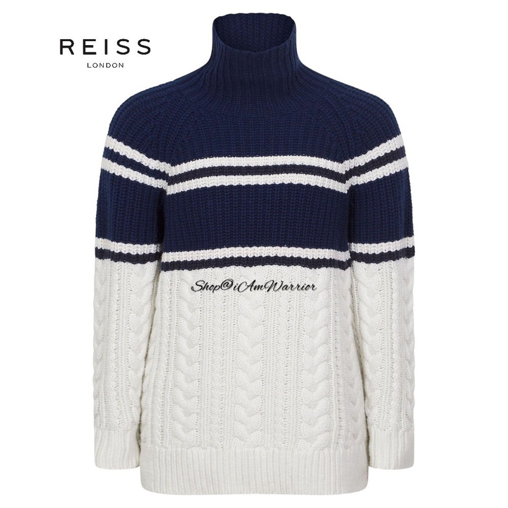 Reiss NWT colorblock stripe chunky cable knit fisherman sweater *shop@iamwarrior - Picture 6 of 14